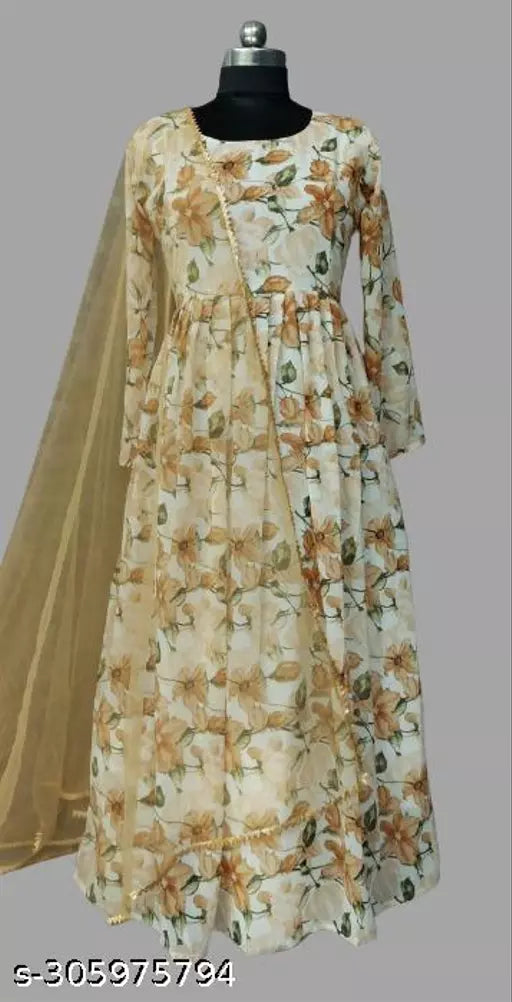 QVAZOR Stylish Fancy Trendy Printed Georgette Gown For Women For Party Wedding Festival Functions