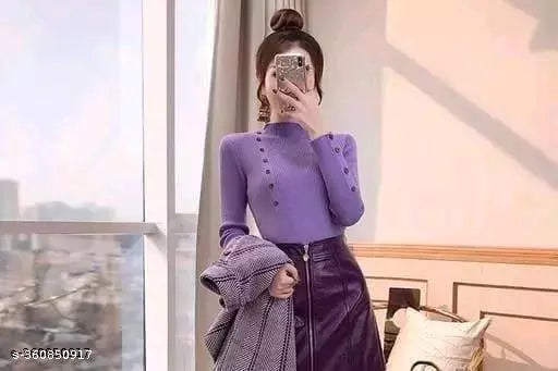 Jkp Collection Women's & Girl's Casual Top For Stylish Lycra Fabric Full Sleeve Solid pattern Perfact Top In Color Lavendar