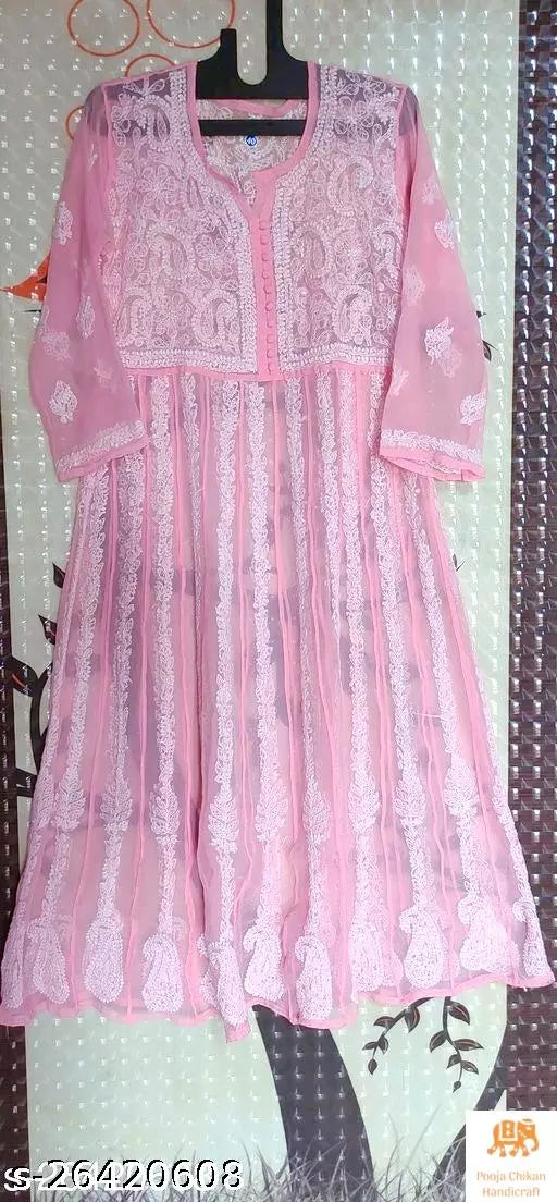 Handwork Embroidered Chikankari Chiffon Anarkali kurti