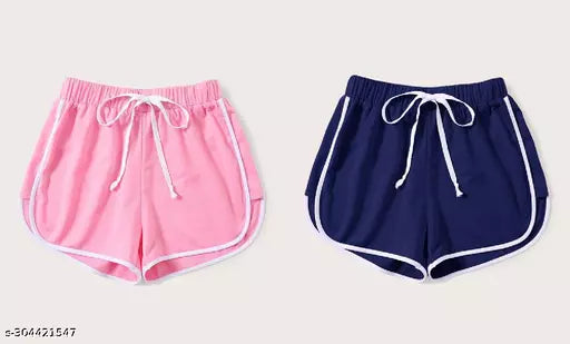 Vivient Women Pink and Blue Shorts Combo