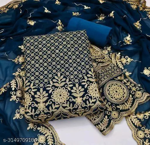 Women's Patiala Embroidered Work Plus Double Layer Multiwork Sequence Work Georgette Salwar Suit & Dress Materials