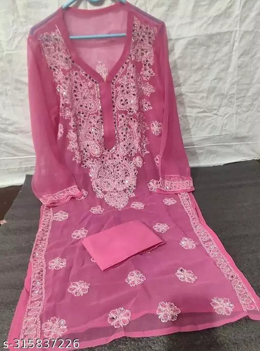 MIRROR WORK CHIKANKARI KURTI WITH INNER