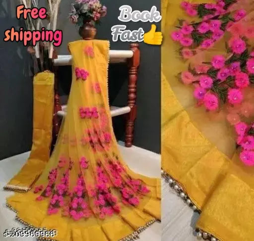 New Trending Fashion Net Fabric Fancy Embroidered Work Plus Fancy Moti Work Lace In Border