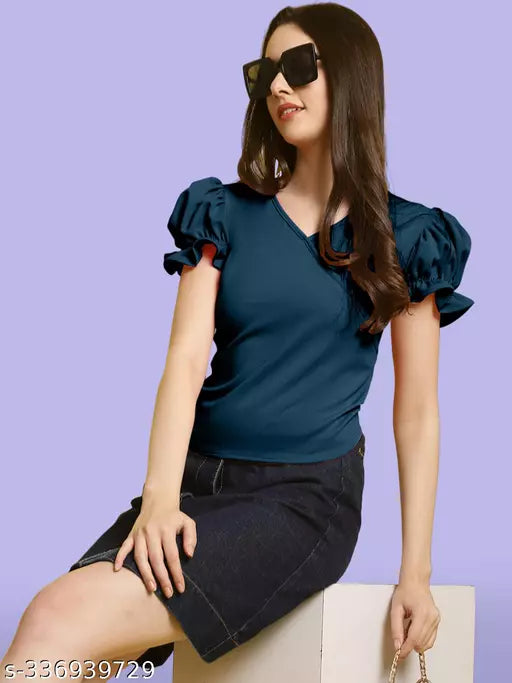 Women Airforce Solid Puff Sleeve Wrap Top (Women Top | Women Tops | Top)