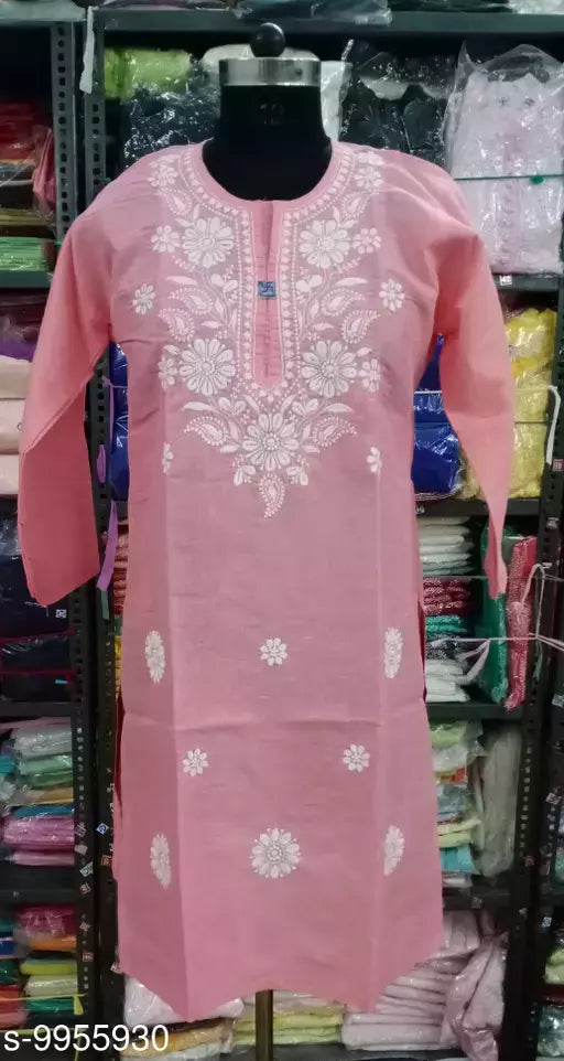 Chikankari Embroiderd Jute Cotton Gol Boota kurti.