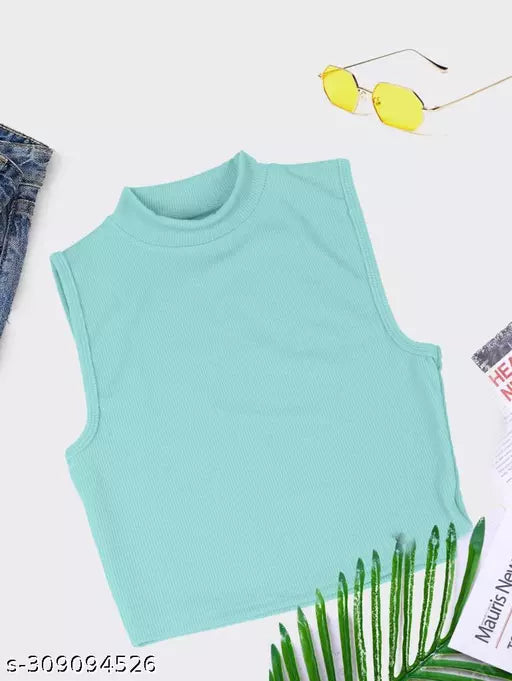 Women's Solid Cotton Rib Knit Crop Tank Top