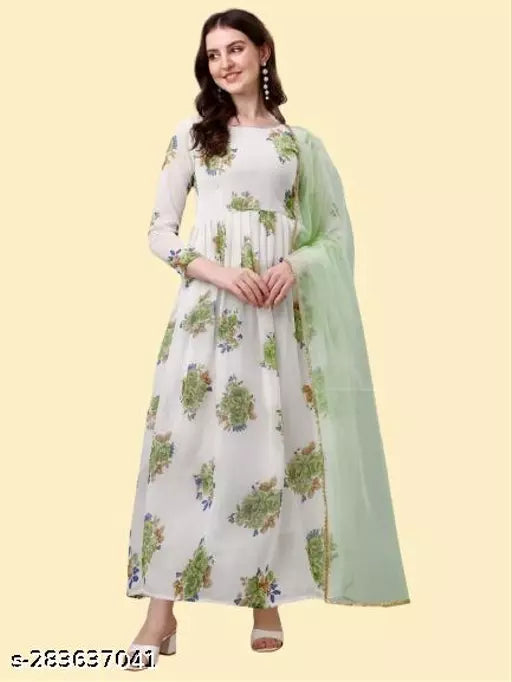 QVAZOR Stylish Fancy Trendy Printed Georgette Gown For Women For Party Wedding Festival Functions