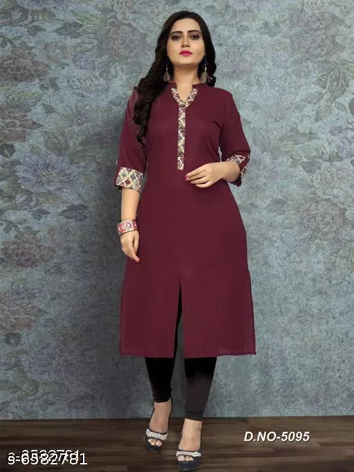 Women Cotton Front Slit Solid Kurti