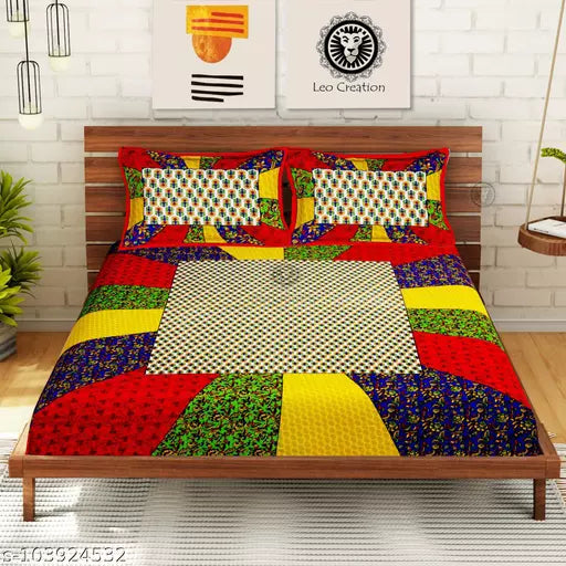 Double Pure Cotton Bedsheet With 2 Pillow Covers