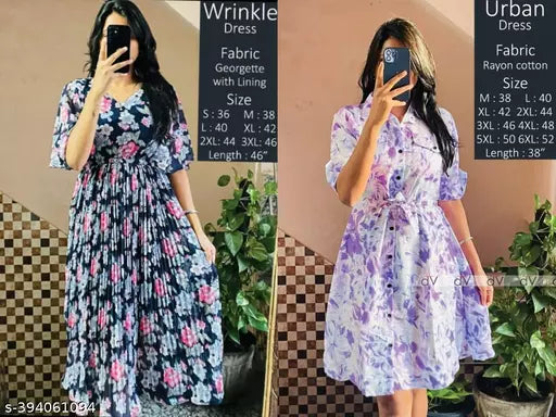 STYLISH LONG GEARGETTE FABRIC LONG DRESSS+RATON TUNIC COMBO