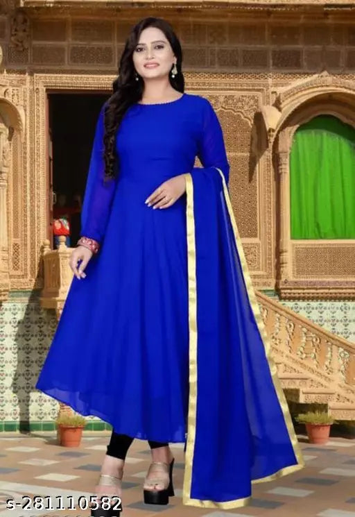 WOMEN LONG GOWN WIT LACE DUPTTA