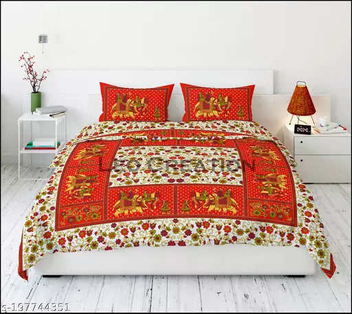 Jaipuri Pure Cotton Double Queen Bedsheet With 2 Pillow Covers