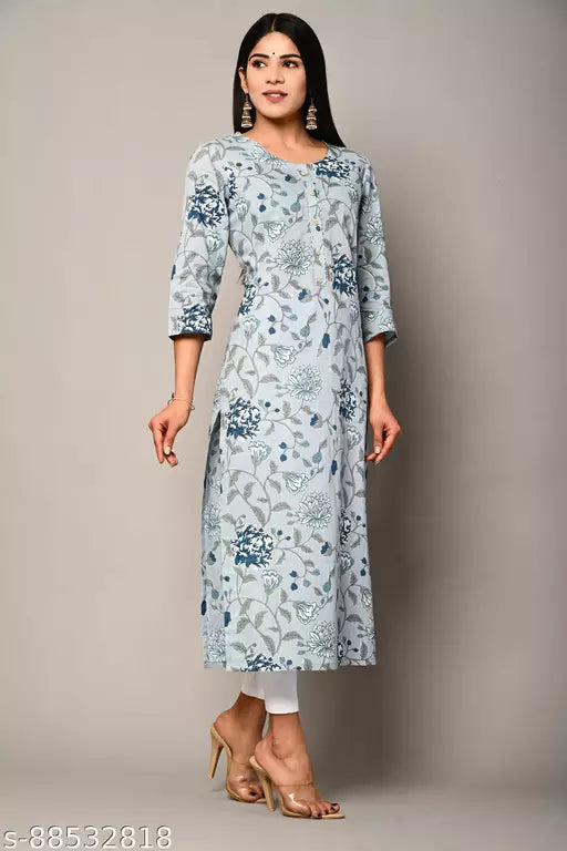 Swasti Women Plus Size Floral Print Printed Pure Cotton Straight Kurta