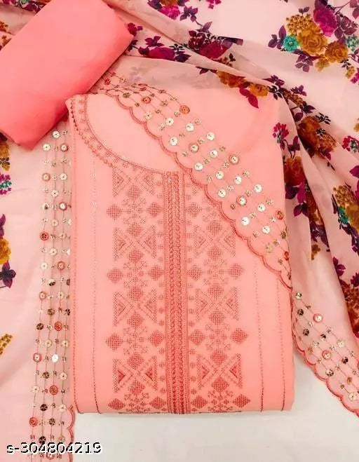 Women's NEW Unstiched fancy Georgette Multiwork Suits Sequence Embroidered Party Wear Best Of Salwar Suits & dress Materials Peach Colours
