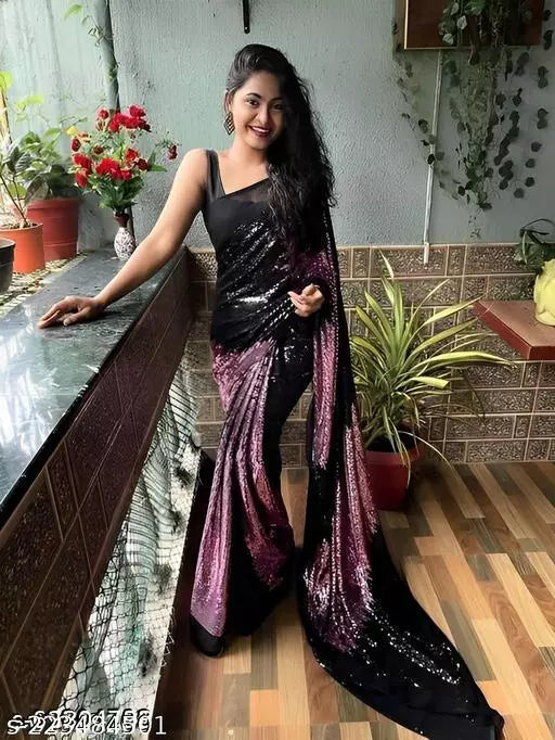 NEW LAUNCHING SUPER HIT PINK DESIGNER SEQUANCE Georgette SAREES BY KRADDLE