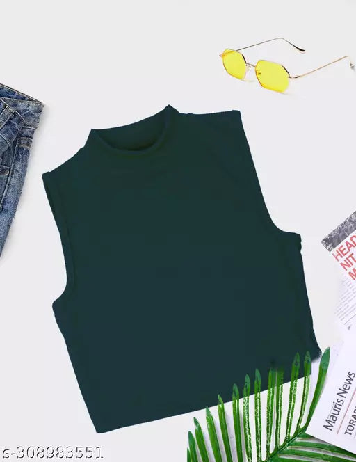Women's Solid Cotton Rib Knit Crop Tank Top
