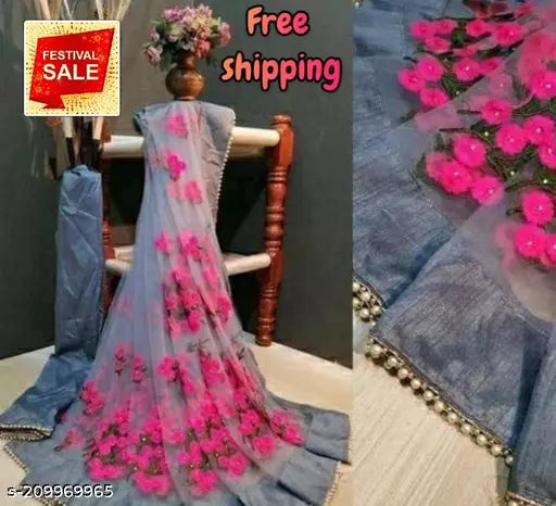 New Trending Fashion Net Fabric Fancy Embroidered Work Plus Fancy Moti Work Lace In Border