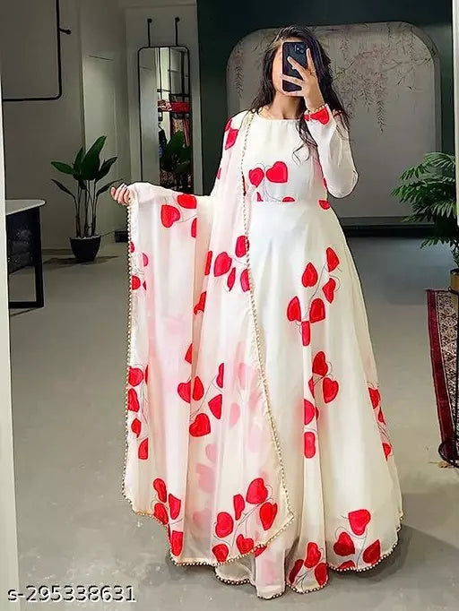 QVAZOR Stylish Fancy Trendy Printed Georgette Gown For Women For Party Wedding Festival Functions