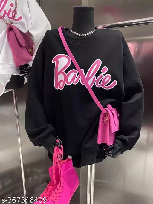 JKP COLLECTION Unisex Barbie Print Fabric Fleece For Outdoor & Indoor Sweatshirt Black