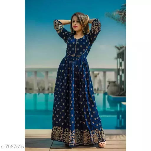 Women's Printed Rayon Long Anarkali Kurti
