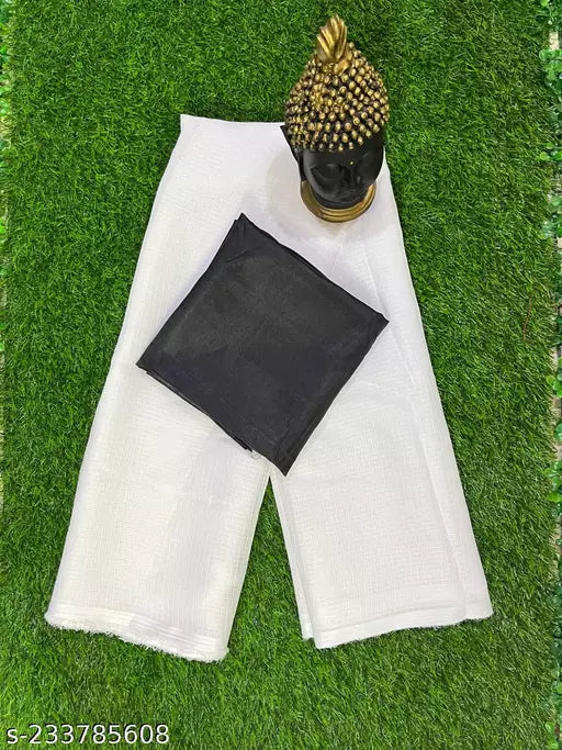 Soft Cotton Sarees With Fancy Blouse Pieces Black