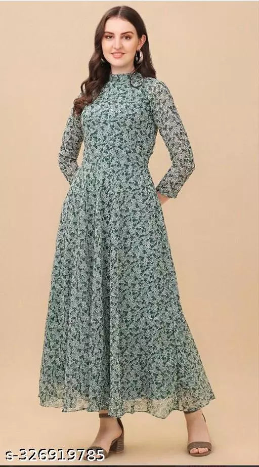 WOMEN PRINTED ALINE GOWN