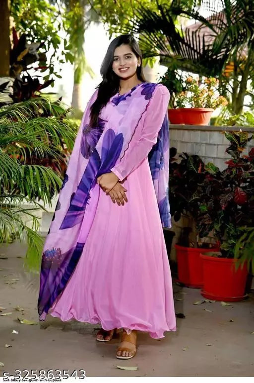WOMEN LONG GOWN WITH PRINTEDDUPTTA