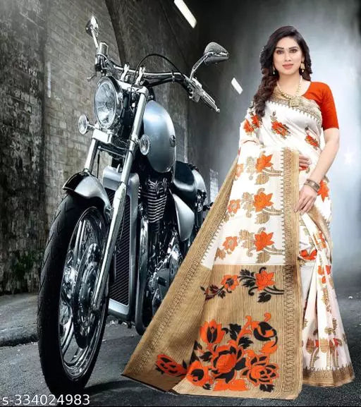 LIGHT WEIGHT BEAUTIFUL DESIGN COTTON BLEND -ART SILK MIX MATERIAL) SAREE WITH UNSTICHED BLOUSE