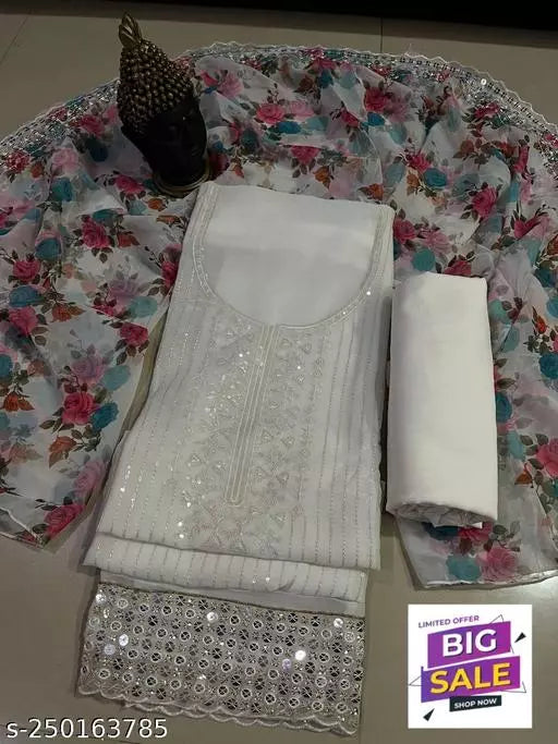Georgette Unstiched Party Wear Salwar Suit and Dress Material White Colours