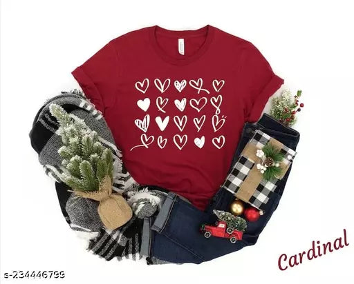 Vivient Women Maroon Small Hearts Printed T-Shirt
