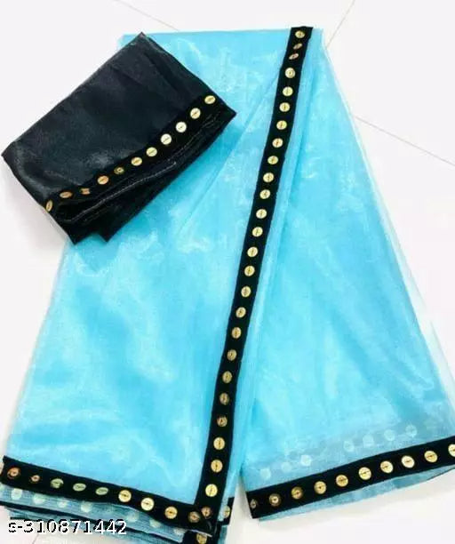 Abhisarika Drishya Net Blue saree with all over fancy moti lace with unstich blouse