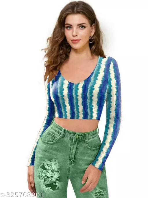Western Printed V_ Neck Crop Top