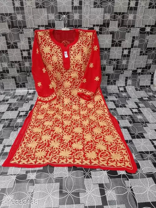 Aari Work Georgette Long Jaal Kurti.