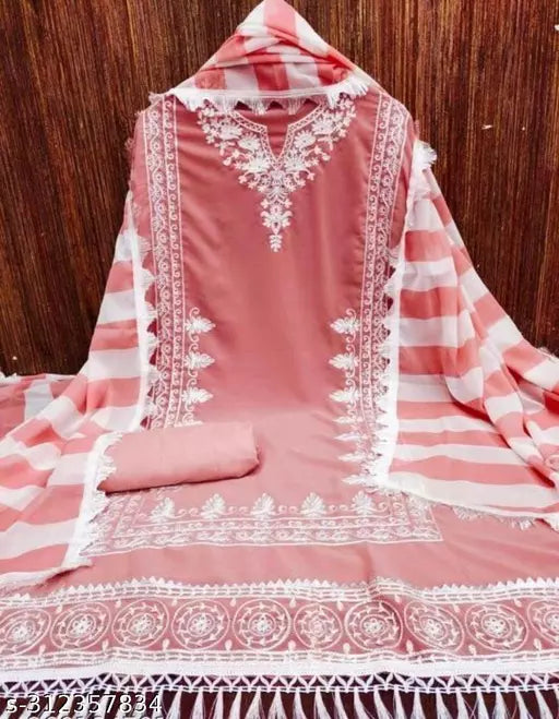 Women's Super Hit Design Peach Georgette Salwar Suits & Dress Materials