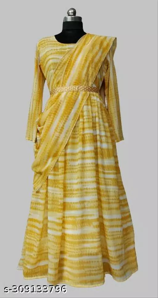 QVAZOR Stylish Fancy Trendy Printed Georgette Gown For Women For Party Wedding Festival Functions