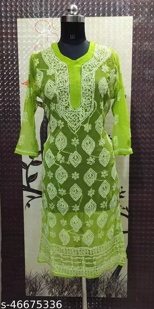 Handwork Chikankari Chiffon boota jall kurti.
