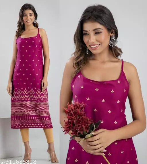 Women's Rayon Printed Sleeveless Kurti/half Sleveless/kurti/Printed Straight Fit Sleeveless Kurti / Sleeveless Kurta / Cut Piece Kurta/Kurti