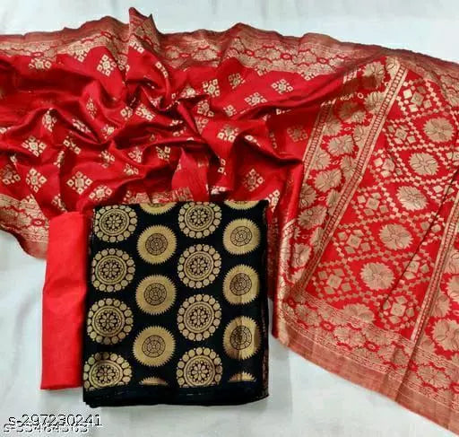 SUIT+RED CHOKTHA-RED PLAIN-BLACK GOLA TOP