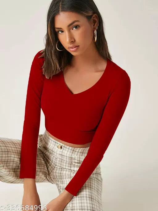 Western Printed V_ Neck Crop Top