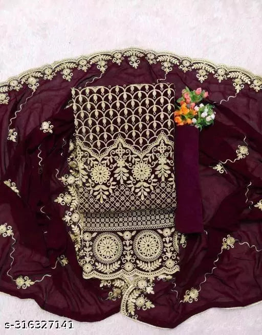 Women's Super Festival Wear Brown Floral Patiala Embroidered Sequence Work Georgette Salwar Suit & Dress Materials