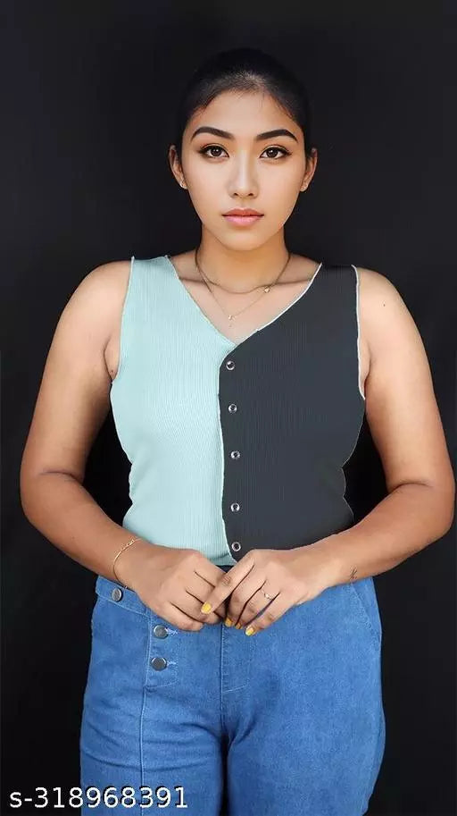 Women's Solid Cotton Rib Knit Crop Tank Top
