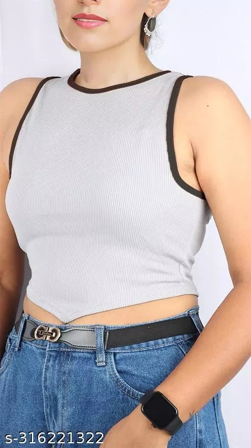Women's Solid Cotton Rib Knit Crop Tank Top
