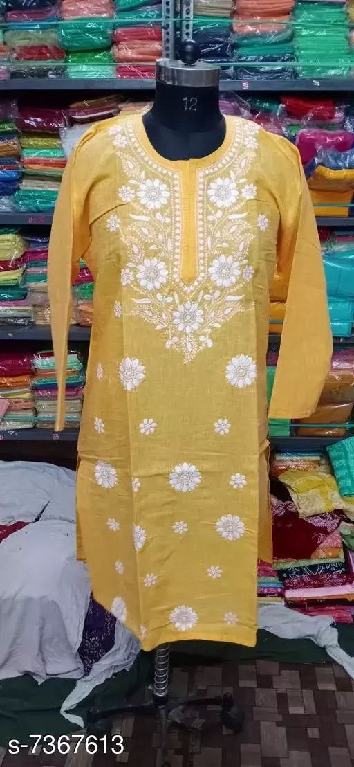 Embroidered Chikankari Jute Cotton GolBoota Long kurti