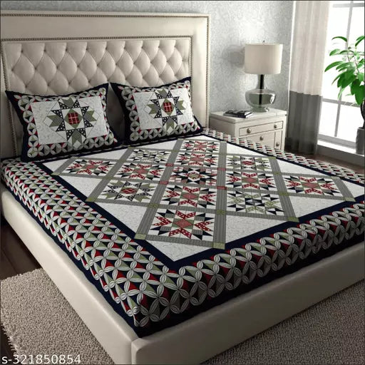 Jaipuri Pure Cotton Double Bedsheet With 2 Pillow Cover