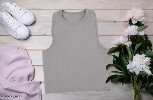 Women's Solid Cotton Rib Knit Crop Tank Top