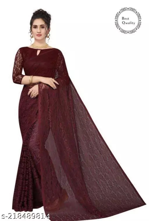 Brasso rasal Net sarees Maroon Colour