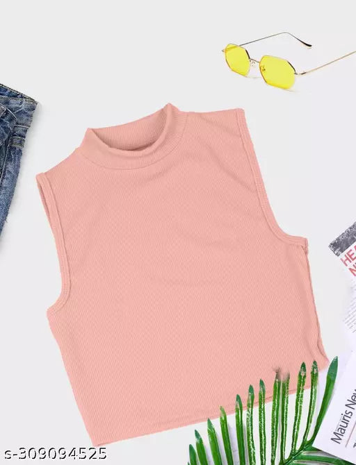 Women's Solid Cotton Rib Knit Crop Tank Top