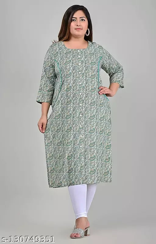 Women Plus Size Printed Viscose Rayon Plus Size Straight Kurta (Green)