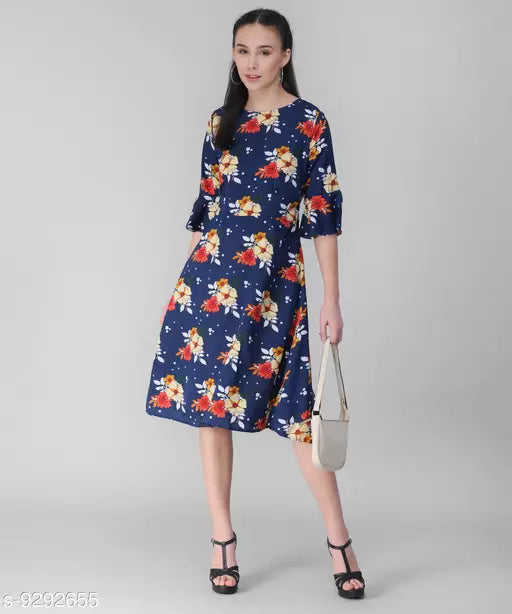 Vivient Women Nevy Blue Floral Printed Midi Dress