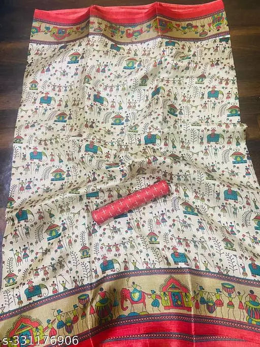 WARLI PRINT KHAADI SILK BLENDED SAREE